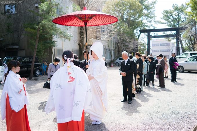 白い綿帽子のすごく似合う美人花嫁さん